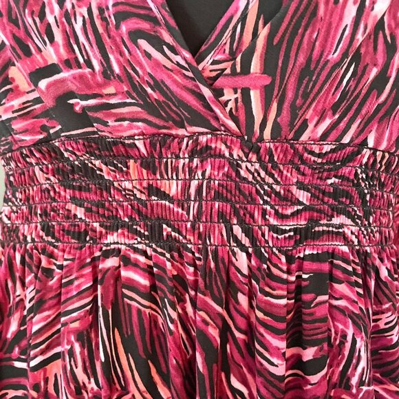 Style and Co V Neck Dress Womens S Pink Black Abstract Print 3/4 Sleeve Elastic - Picture 3 of 12